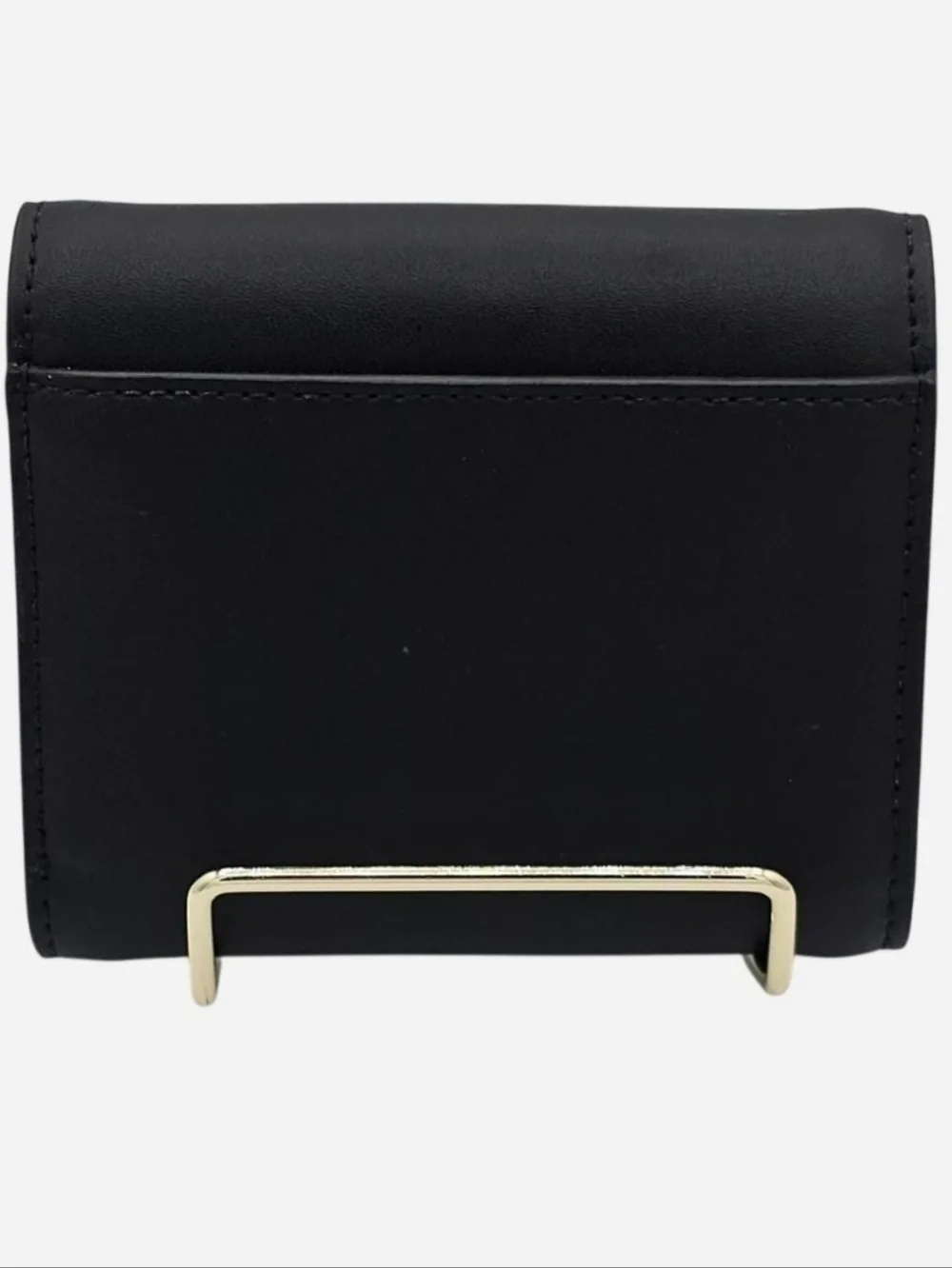 KATE SPADE  Black Leather‎ Small Compact Tri-fold Wallet with Gold Twist Lock